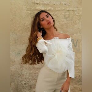 NWT ZARA Ecru Tulle Flower Crop Top Size XS